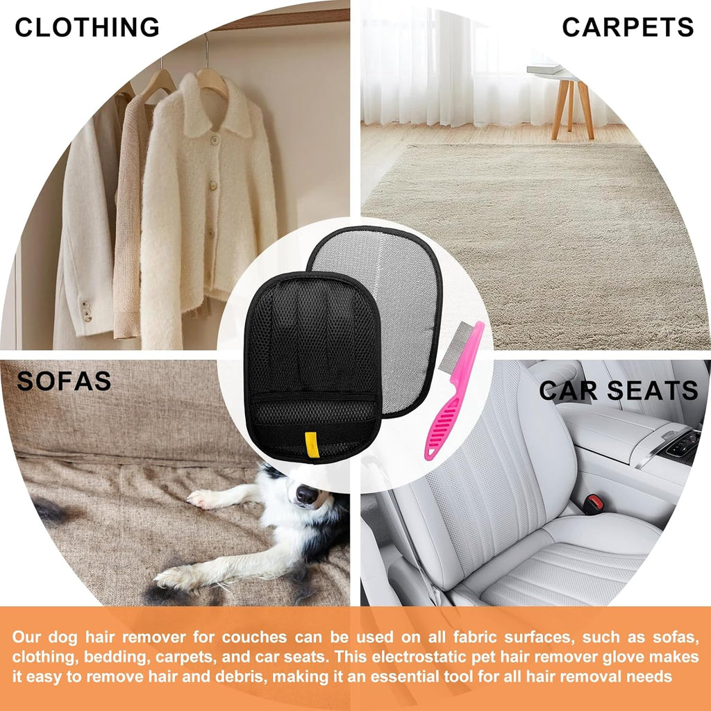 Pet Hair Removal Glove - Magic Brush Electrostatic Mitt for Dogs & Cats Reusable Grooming Gloves Pet Hair Remover Tool with 5-Finger Design for Couch, Carpet, Furniture, Laundry & Clothing