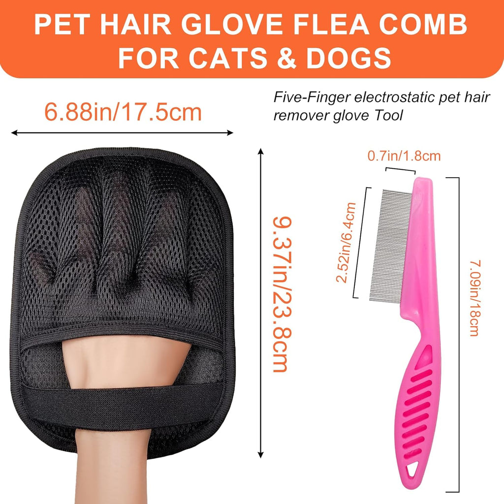 Pet Hair Removal Glove - Magic Brush Electrostatic Mitt for Dogs & Cats Reusable Grooming Gloves Pet Hair Remover Tool with 5-Finger Design for Couch, Carpet, Furniture, Laundry & Clothing