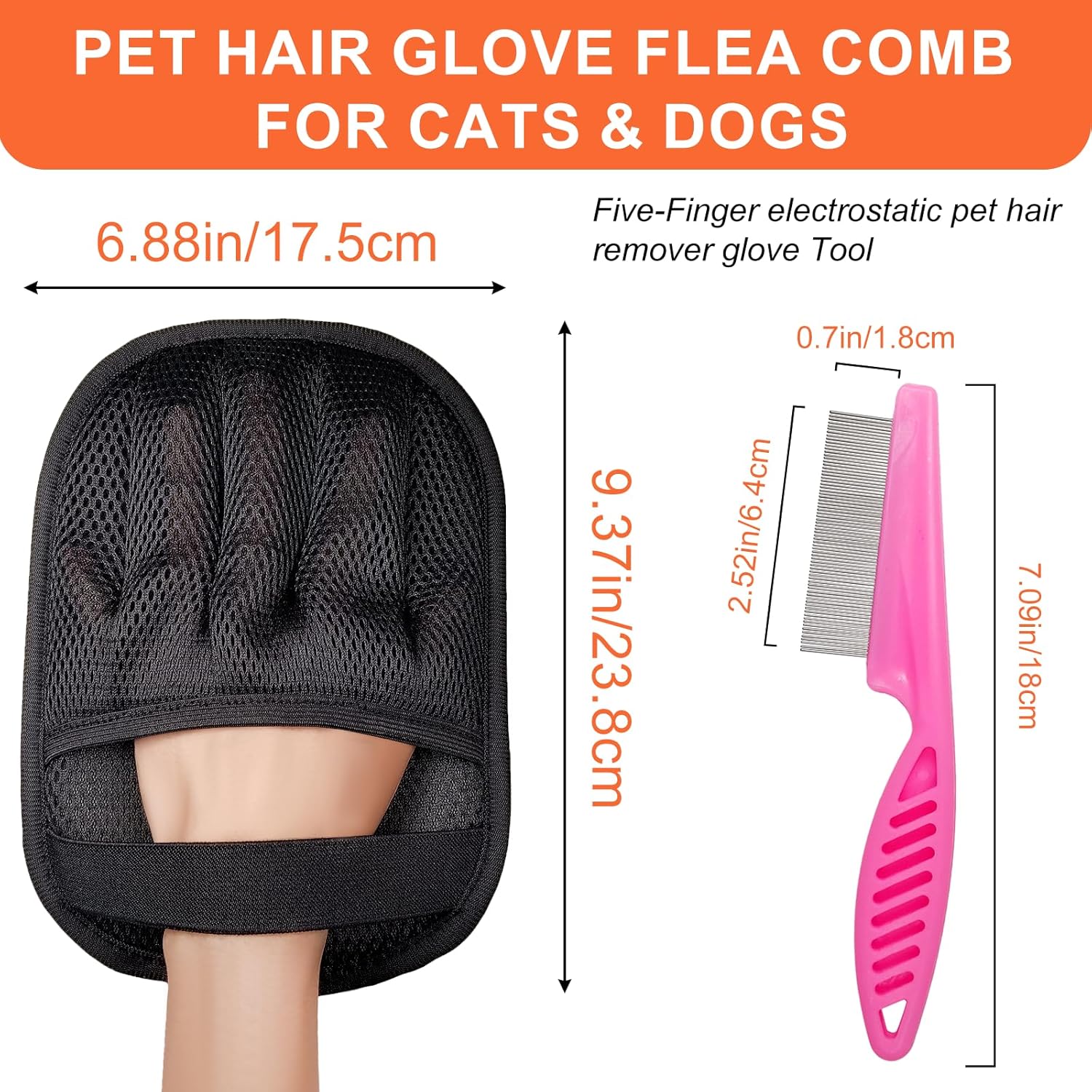 Pet Hair Removal Glove - Magic Brush Electrostatic Mitt for Dogs & Cats Reusable Grooming Gloves Pet Hair Remover Tool with 5-Finger Design for Couch, Carpet, Furniture, Laundry & Clothing